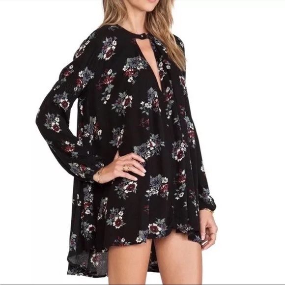 Free People Black Floral Swing Tunic Long SleeveDress - Picture 2 of 13